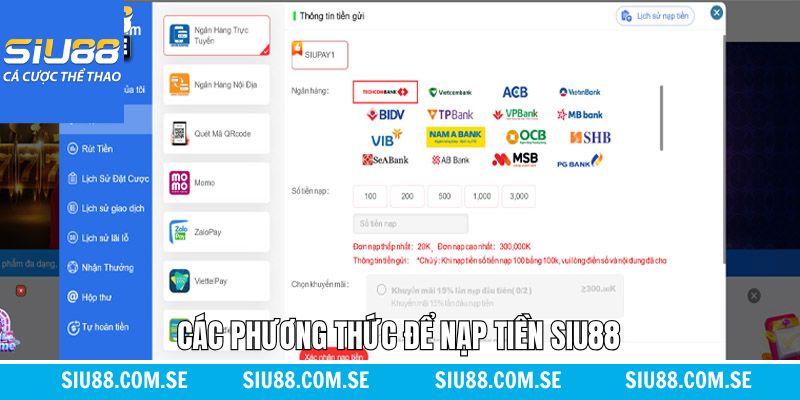 Tổng hợp các phương thức nạp tiền tài khoản Siu88 dễ dàng
